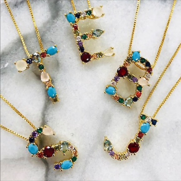 Multi-colored CZ & Stone Initial Necklaces-Boutique - Picture 14 of 16